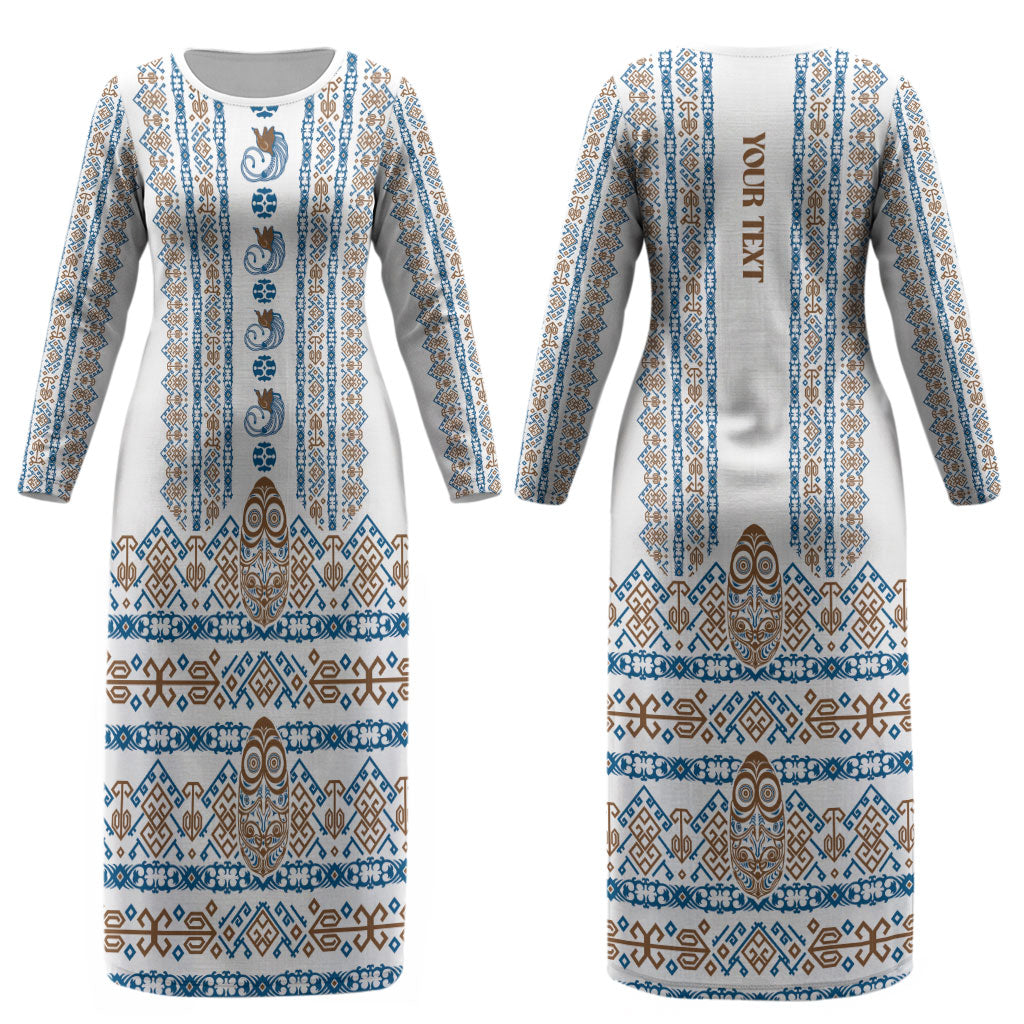 Personalised Papua New Guinea Bird Ethnic Couples Matching Long Sleeve Bodycon Dress and Long Sleeve Button Shirt Papuan Batik Inspired Pattern