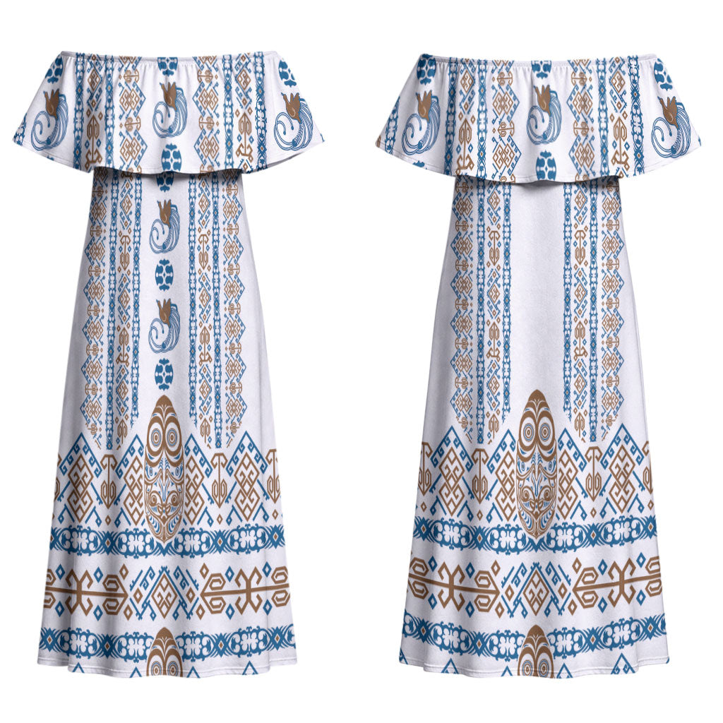 Personalised Papua New Guinea Bird Ethnic Couples Matching Off Shoulder Maxi Dress and Hawaiian Shirt Papuan Batik Inspired Pattern