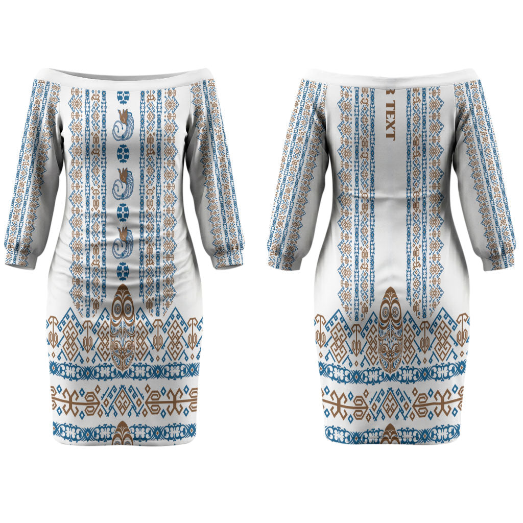 Personalised Papua New Guinea Bird Ethnic Couples Matching Off The Shoulder Long Sleeve Dress and Hawaiian Shirt Papuan Batik Inspired Pattern