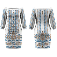 Personalised Papua New Guinea Bird Ethnic Couples Matching Off The Shoulder Long Sleeve Dress and Long Sleeve Button Shirt Papuan Batik Inspired Pattern