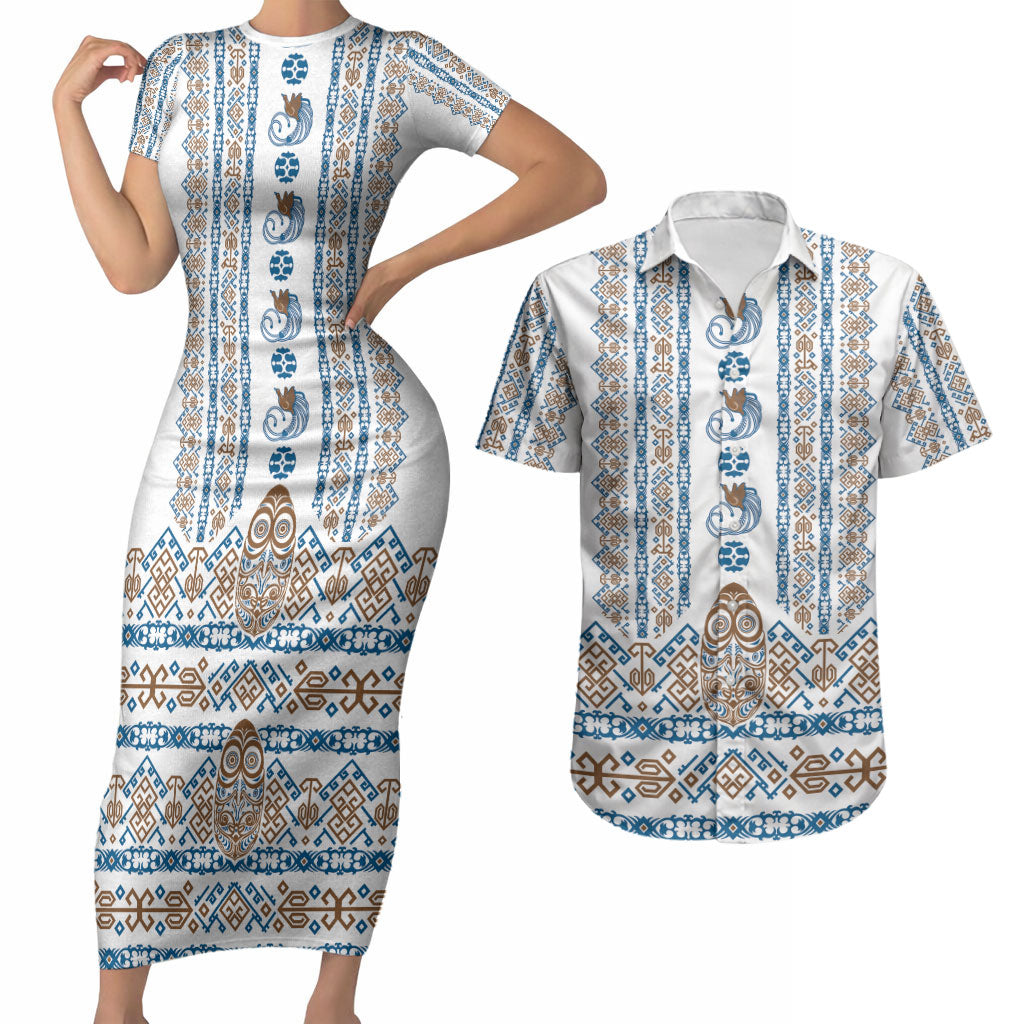 Personalised Papua New Guinea Bird Ethnic Couples Matching Short Sleeve Bodycon Dress and Hawaiian Shirt Papuan Batik Inspired Pattern