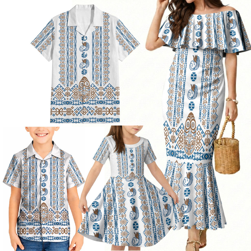Personalised Papua New Guinea Bird Ethnic Family Matching Mermaid Dress and Hawaiian Shirt Papuan Batik Inspired Pattern