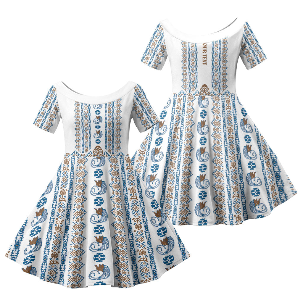 Personalised Papua New Guinea Bird Ethnic Family Matching Off Shoulder Short Dress and Hawaiian Shirt Papuan Batik Inspired Pattern