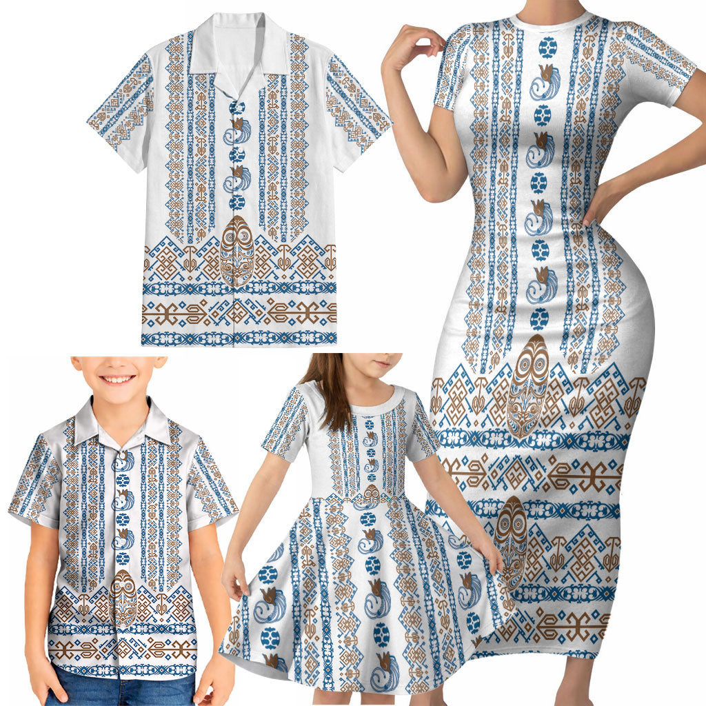 Personalised Papua New Guinea Bird Ethnic Family Matching Short Sleeve Bodycon Dress and Hawaiian Shirt Papuan Batik Inspired Pattern LT9 - Polynesian Pride
