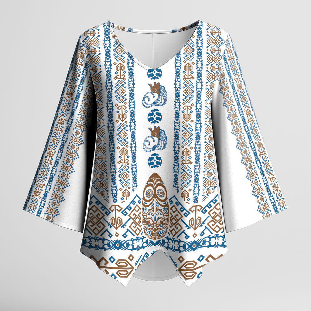 Personalised Papua New Guinea Bird Ethnic Kimono Sleeve Blouse Papuan Batik Inspired Pattern