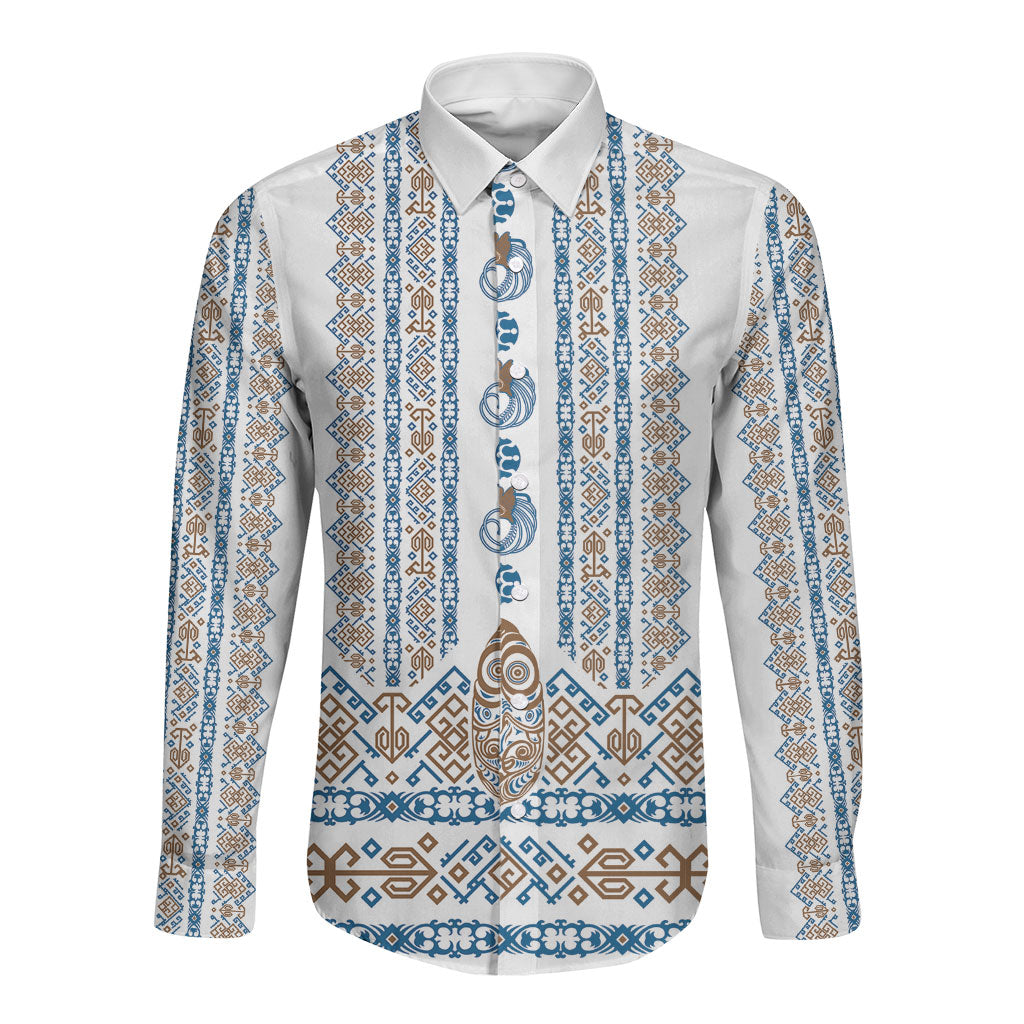 Personalised Papua New Guinea Bird Ethnic Long Sleeve Button Shirt Papuan Batik Inspired Pattern