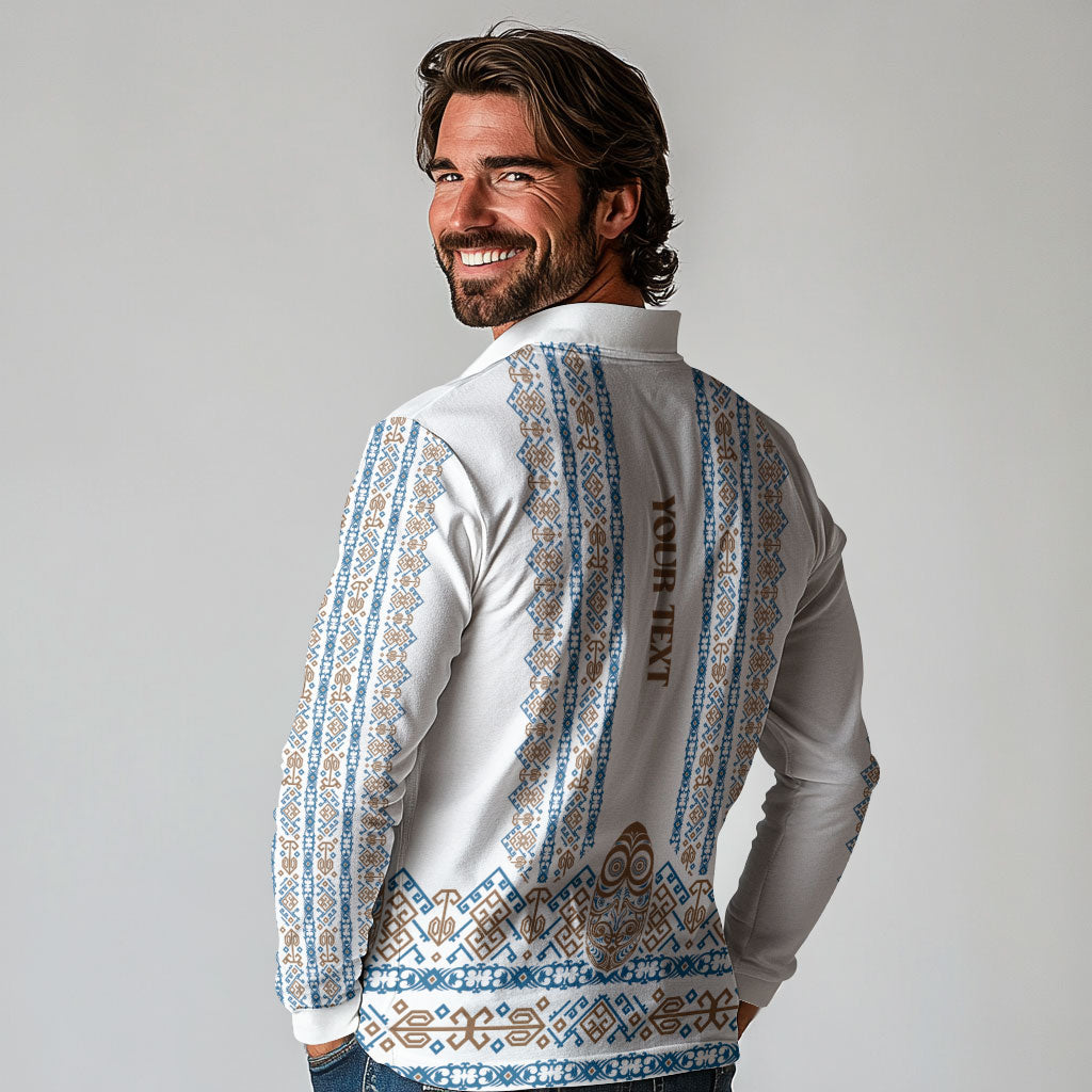 Personalised Papua New Guinea Bird Ethnic Long Sleeve Polo Shirt Papuan Batik Inspired Pattern