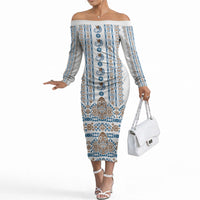 Personalised Papua New Guinea Bird Ethnic Off The Shoulder Long Sleeve Dress Papuan Batik Inspired Pattern