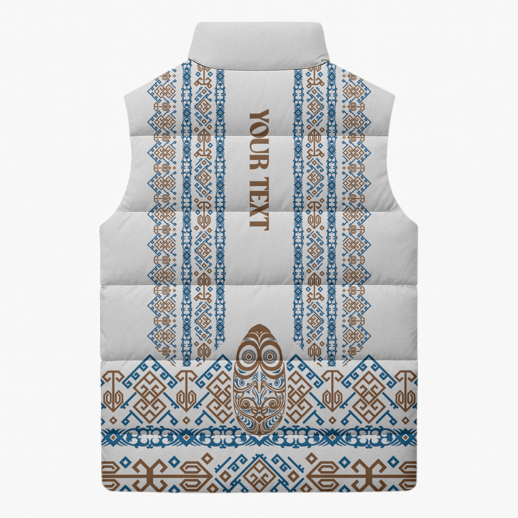 Personalised Papua New Guinea Bird Ethnic Sleeveless Puffer Jacket Papuan Batik Inspired Pattern