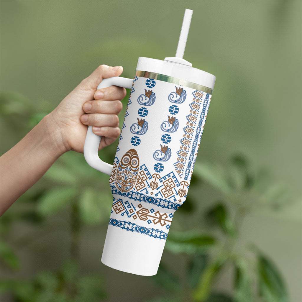 Papua New Guinea Bird Ethnic Tumbler With Handle Papuan Batik Inspired Pattern