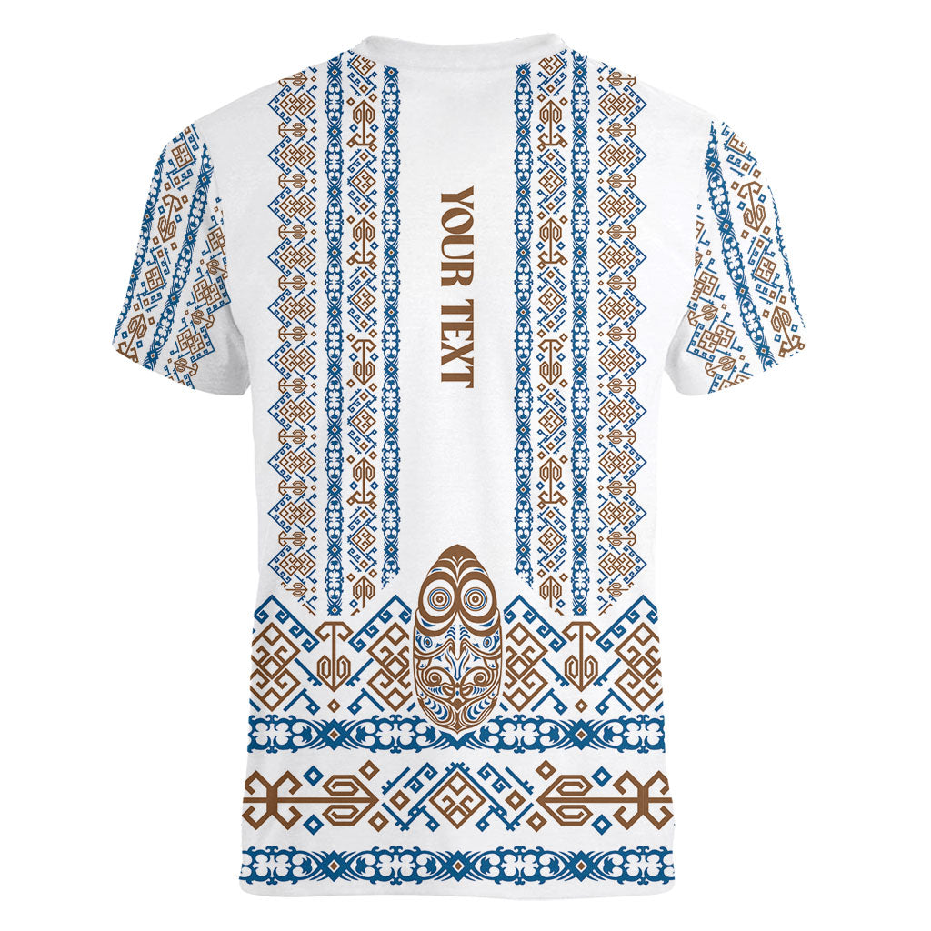 Personalised Papua New Guinea Bird Ethnic Women V-Neck T-Shirt Papuan Batik Inspired Pattern