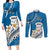 Bula Fiji Couples Matching Long Sleeve Bodycon Dress and Long Sleeve Button Shirts Kava Bowl Tapa Tribal LT9 Blue - Polynesian Pride