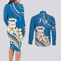 Bula Fiji Couples Matching Long Sleeve Bodycon Dress and Long Sleeve Button Shirts Kava Bowl Tapa Tribal LT9 - Polynesian Pride
