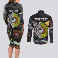 New Zealand and Australia Couples Matching Long Sleeve Bodycon Dress and Long Sleeve Button Shirt Maori Mix Aboriginal Art Style