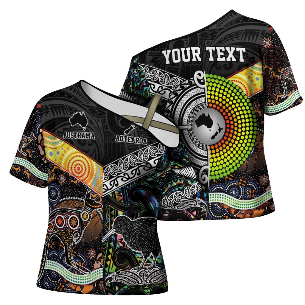 Australia New Zealand Personalised Cross Shoulder Shirt Maori Aboriginal Art Style - Polynesian Pride