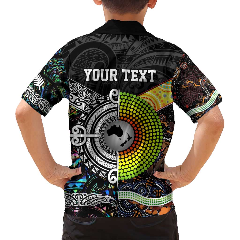 New Zealand and Australia Family Matching Long Sleeve Bodycon Dress and Hawaiian Shirt Maori Mix Aboriginal Art Style