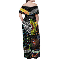 Personalised New Zealand and Australia Family Matching Off Shoulder Maxi Dress and Hawaiian Shirt Maori Mix Aboriginal Art Style LT9 - Polynesian Pride