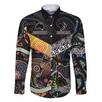 Personalised New Zealand and Australia Family Matching Summer Maxi Dress and Hawaiian Shirt Maori Mix Aboriginal Art Style LT9 Dad's Shirt - Long Sleeve Black - Polynesian Pride