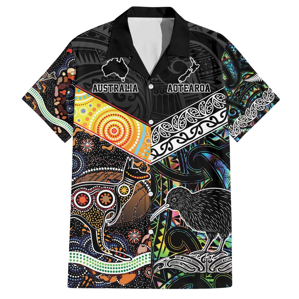 Personalised New Zealand and Australia Hawaiian Shirt Maori Mix Aboriginal Art Style LT9 Black - Polynesian Pride
