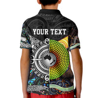 Personalised New Zealand and Australia Kid Polo Shirt Maori Mix Aboriginal Art Style LT9 - Polynesian Pride