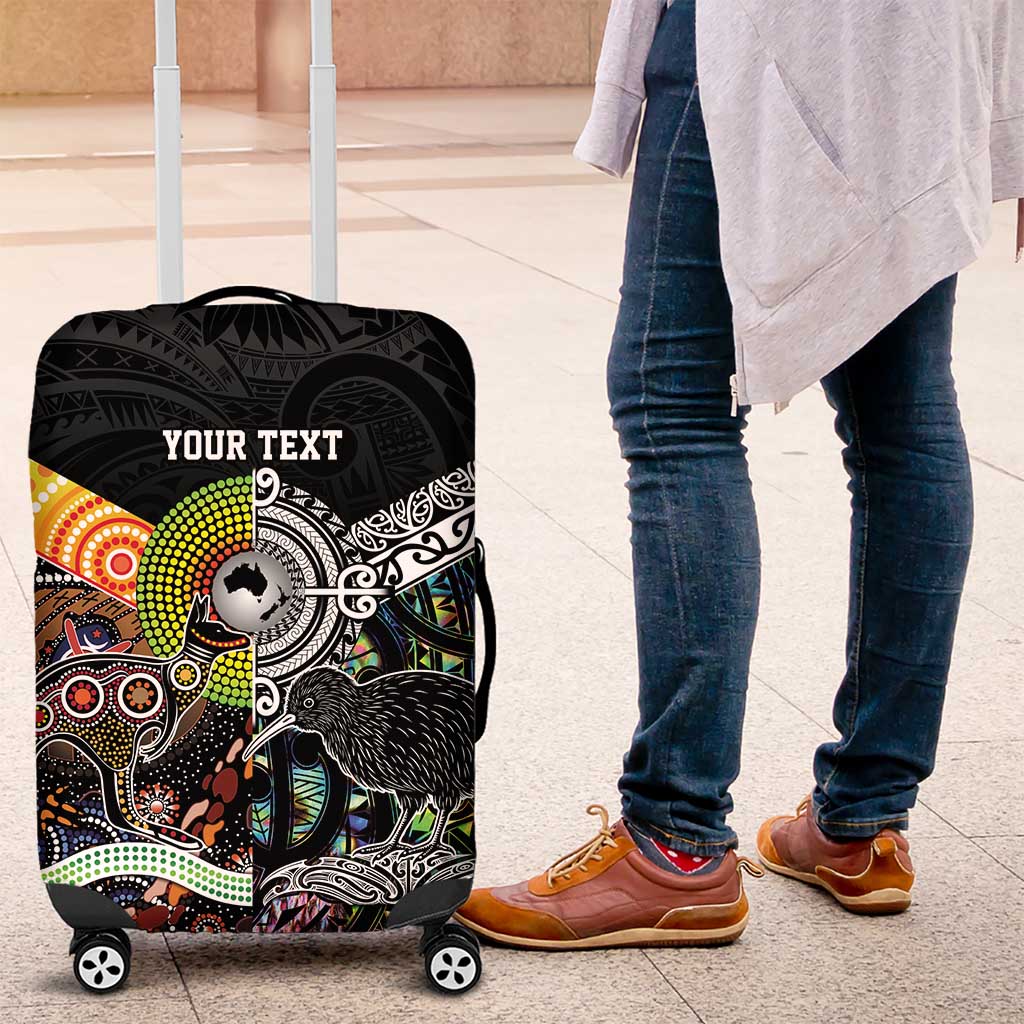 Personalised New Zealand and Australia Luggage Cover Maori Mix Aboriginal Art Style LT9 Black - Polynesian Pride