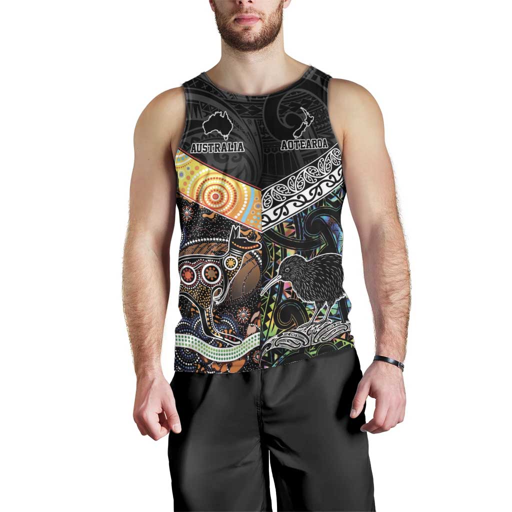 New Zealand and Australia Men Tank Top Maori Mix Aboriginal Art Style