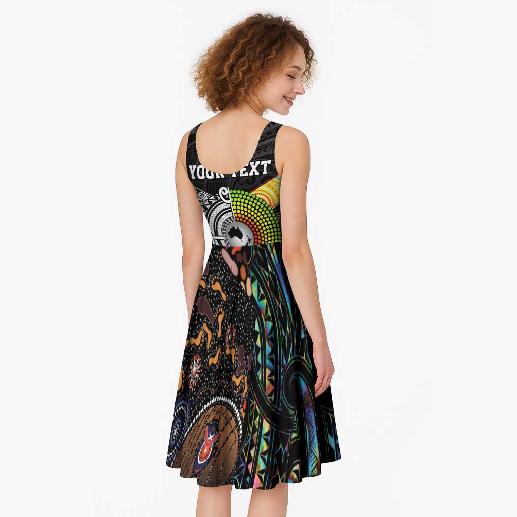 Australia New Zealand Personalised Midi Dress Maori Aboriginal Art Style - Polynesian Pride