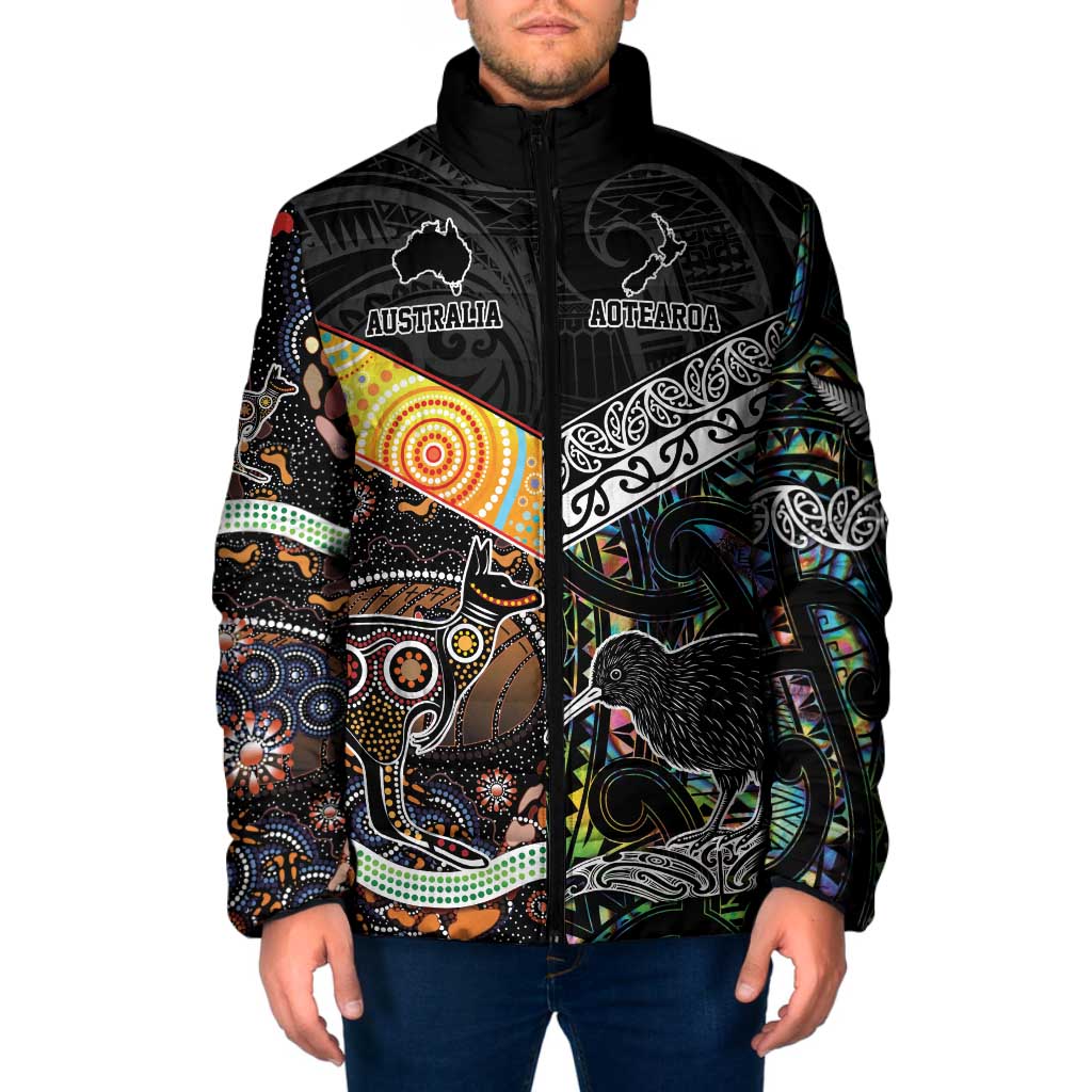 Australia New Zealand Personalised Padded Jacket Maori Aboriginal Art Style LT9 Men Black - Polynesian Pride