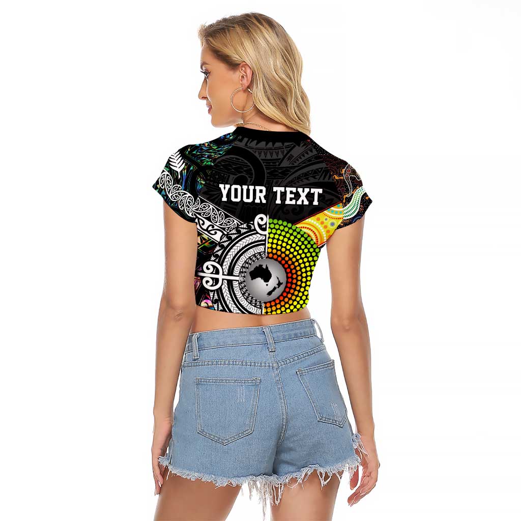 Personalised New Zealand and Australia Raglan Cropped T Shirt Maori Mix Aboriginal Art Style LT9 - Polynesian Pride