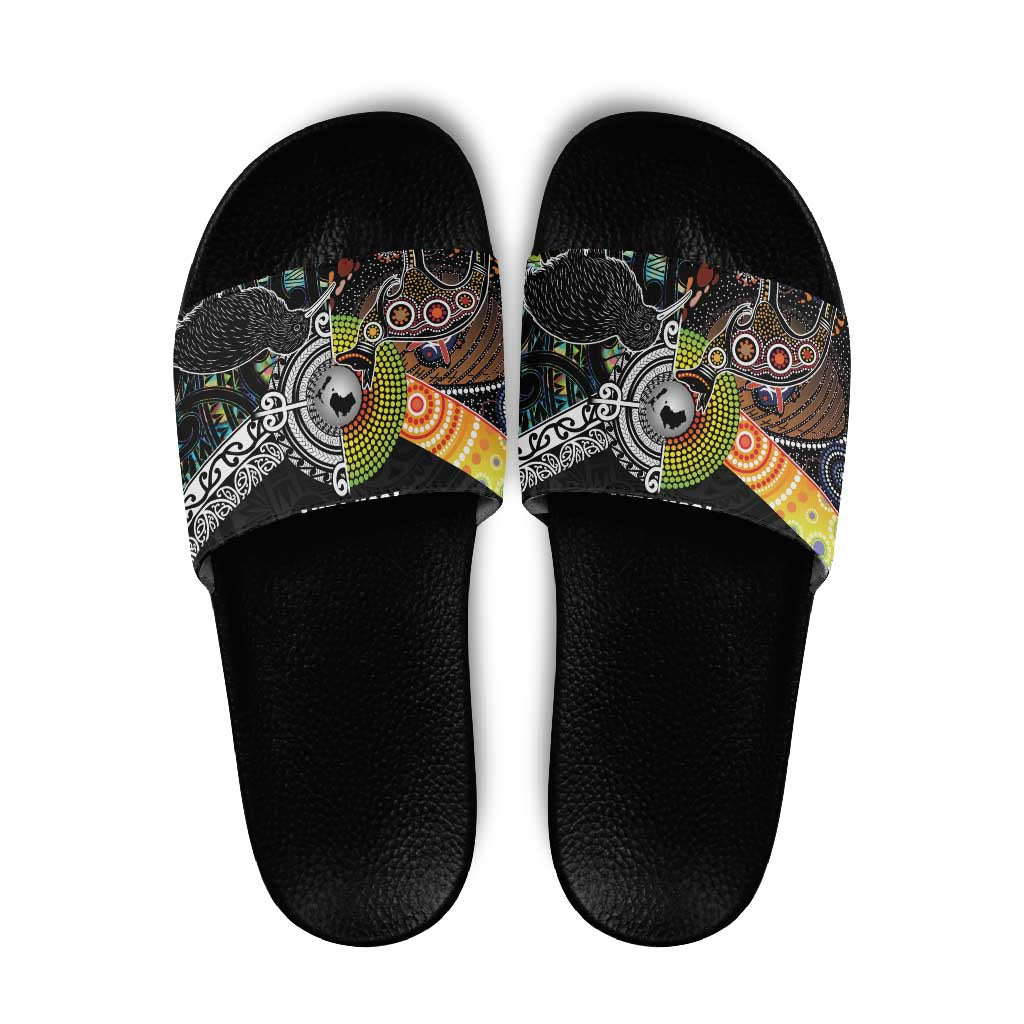 Australia New Zealand Personalised Slide Sandals Maori Aboriginal Art Style - Polynesian Pride
