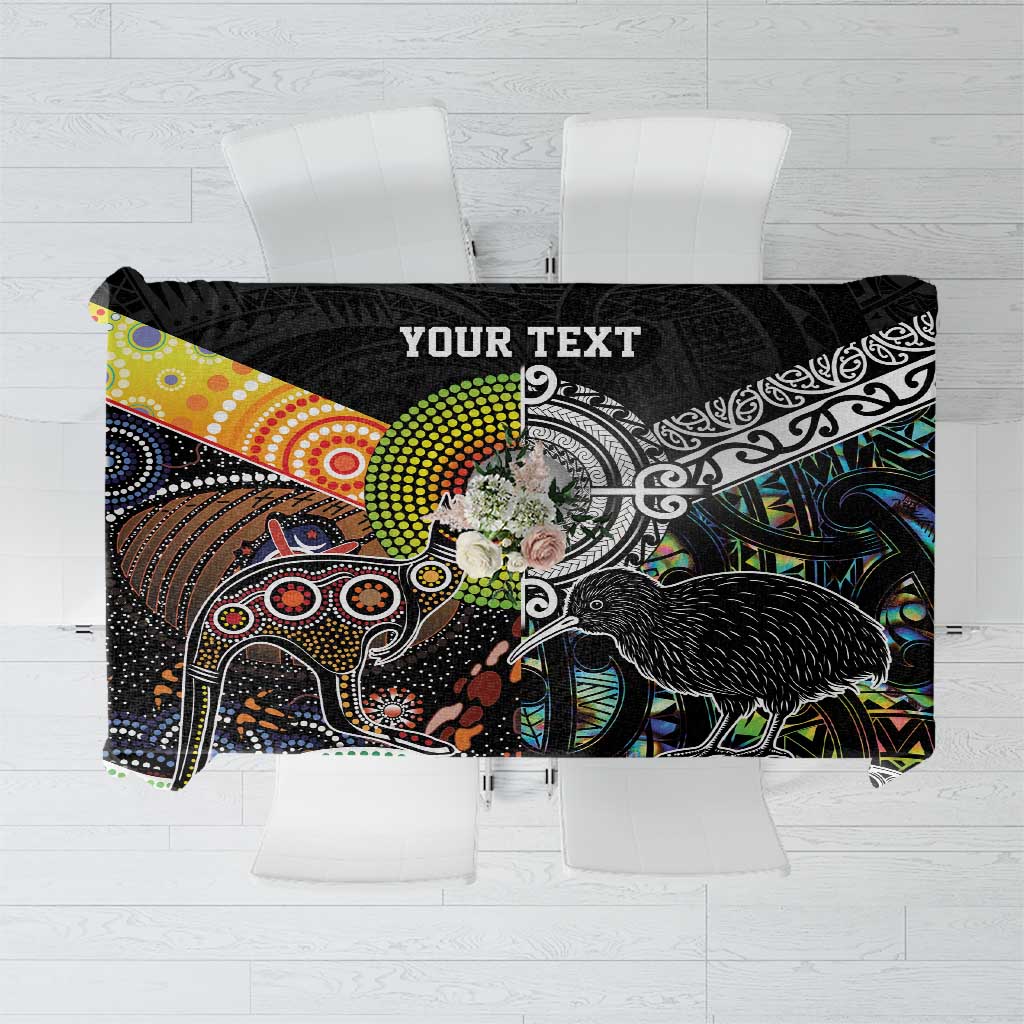 Personalised New Zealand and Australia Tablecloth Maori Mix Aboriginal Art Style LT9 Black - Polynesian Pride