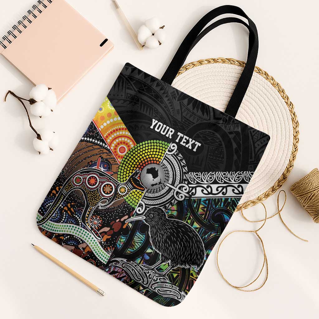 Australia New Zealand Personalised Tote Bag Maori Aboriginal Art Style LT9 Black Strap One Size Black - Polynesian Pride