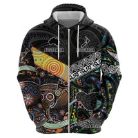 Personalised New Zealand and Australia Zip Hoodie Maori Mix Aboriginal Art Style LT9 - Polynesian Pride