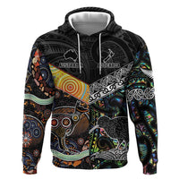 Personalised New Zealand and Australia Zip Hoodie Maori Mix Aboriginal Art Style LT9 Pullover Hoodie Black - Polynesian Pride