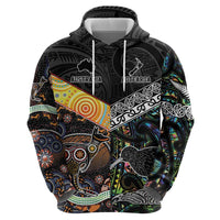 Personalised New Zealand and Australia Zip Hoodie Maori Mix Aboriginal Art Style LT9 - Polynesian Pride