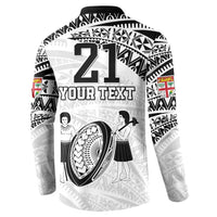 Custom Fiji Rugby Pacific Button Sweatshirt Polynesian Palm Tattoo