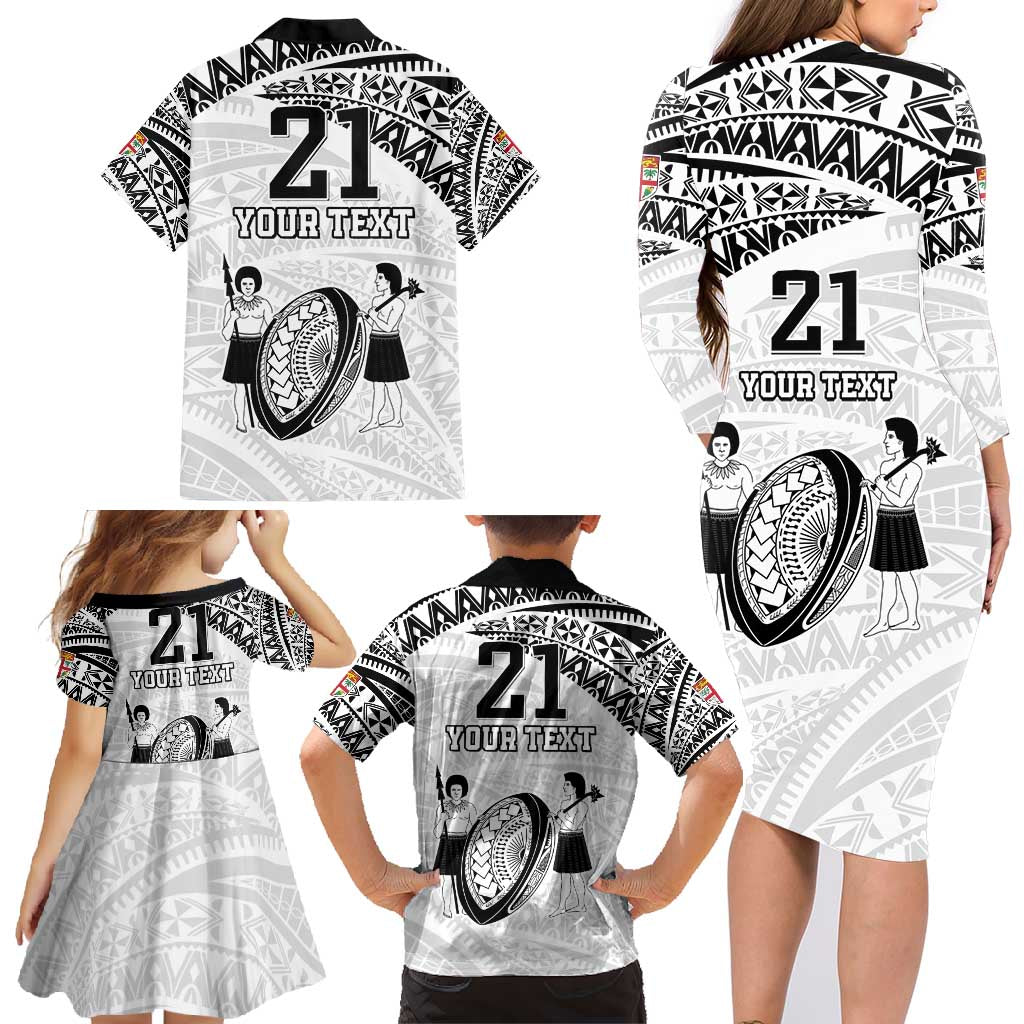 Custom Fiji Rugby Pacific Family Matching Long Sleeve Bodycon Dress and Hawaiian Shirt Polynesian Palm Tattoo
