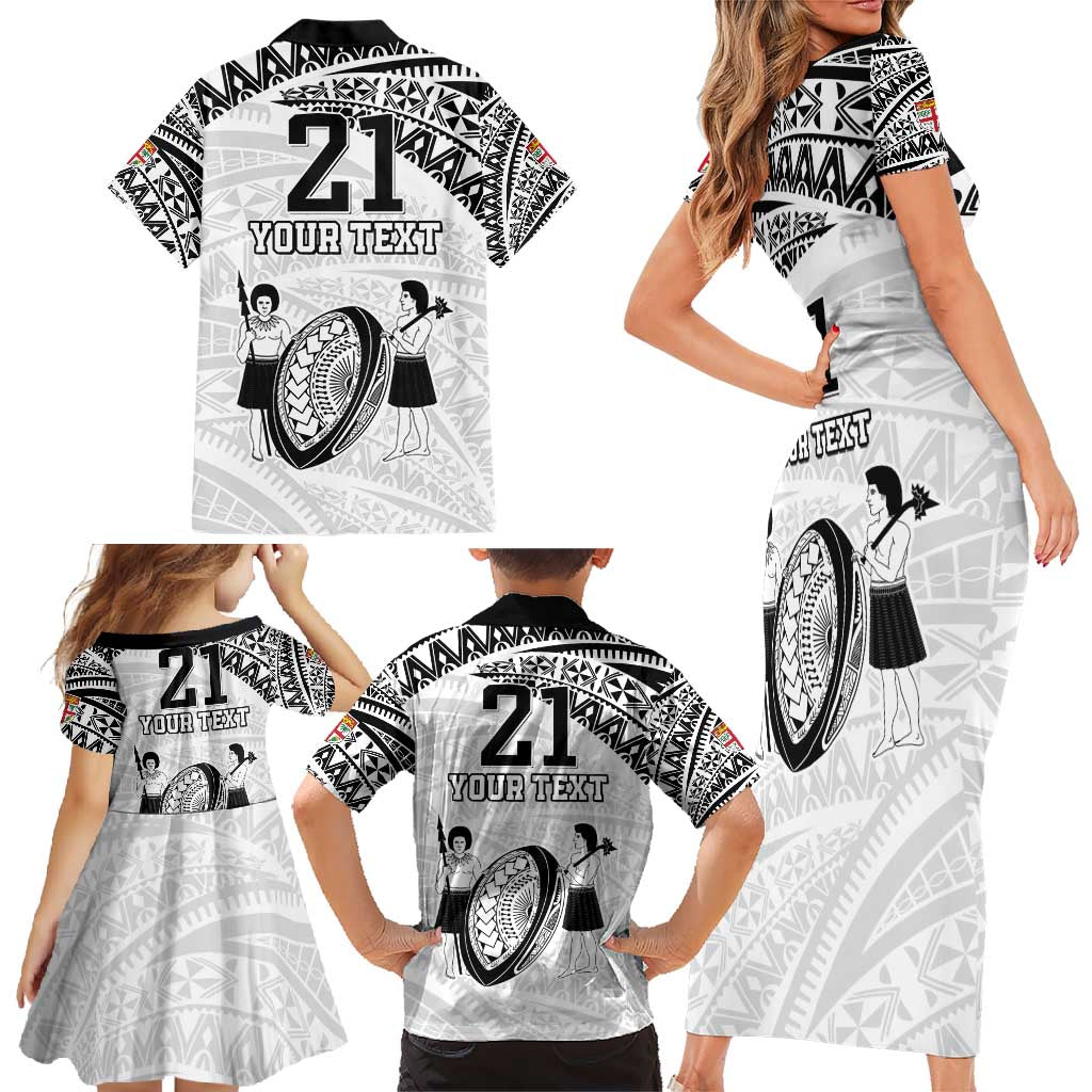 Custom Fiji Rugby Pacific Family Matching Short Sleeve Bodycon Dress and Hawaiian Shirt Polynesian Palm Tattoo