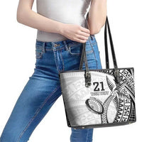 Custom Fiji Rugby Pacific Leather Tote Bag Polynesian Palm Tattoo