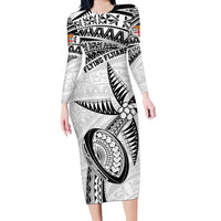 Custom Fiji Rugby Pacific Long Sleeve Bodycon Dress Polynesian Palm Tattoo