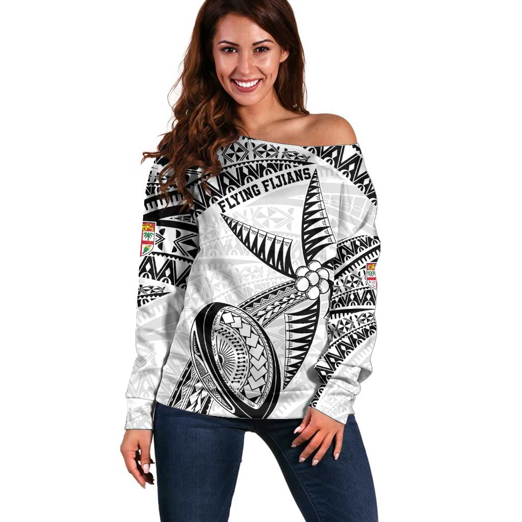 Custom Fiji Rugby Pacific Off Shoulder Sweater Polynesian Palm Tattoo