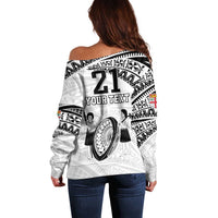 Custom Fiji Rugby Pacific Off Shoulder Sweater Polynesian Palm Tattoo