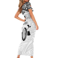 Custom Fiji Rugby Pacific Short Sleeve Bodycon Dress Polynesian Palm Tattoo