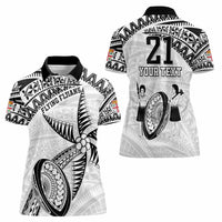 Custom Fiji Rugby Pacific Women Polo Shirt Polynesian Palm Tattoo