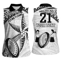 Custom Fiji Rugby Pacific Women Sleeveless Polo Shirt Polynesian Palm Tattoo
