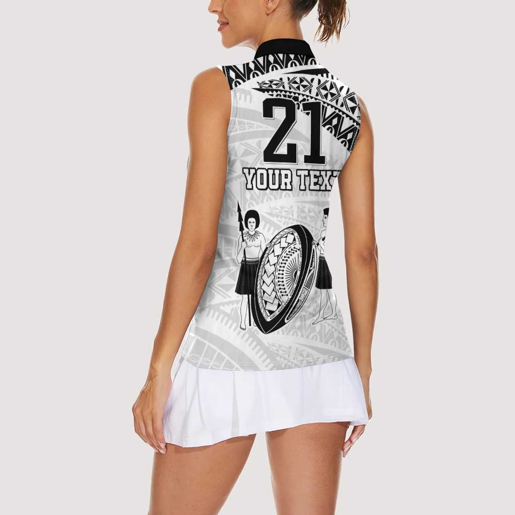 Custom Fiji Rugby Pacific Women Sleeveless Polo Shirt Polynesian Palm Tattoo