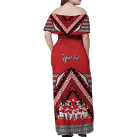 Personalised Tonga Rugby Pacific Family Matching Off Shoulder Maxi Dress and Hawaiian Shirt Ikale Tahi Sipi Tau