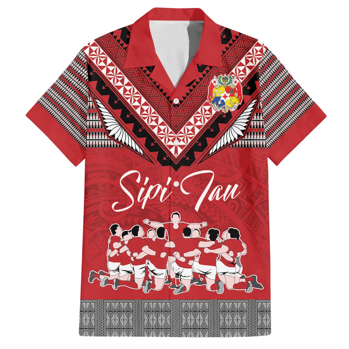 Personalised Tonga Rugby Pacific Family Matching Off Shoulder Short Dress and Hawaiian Shirt Ikale Tahi Sipi Tau