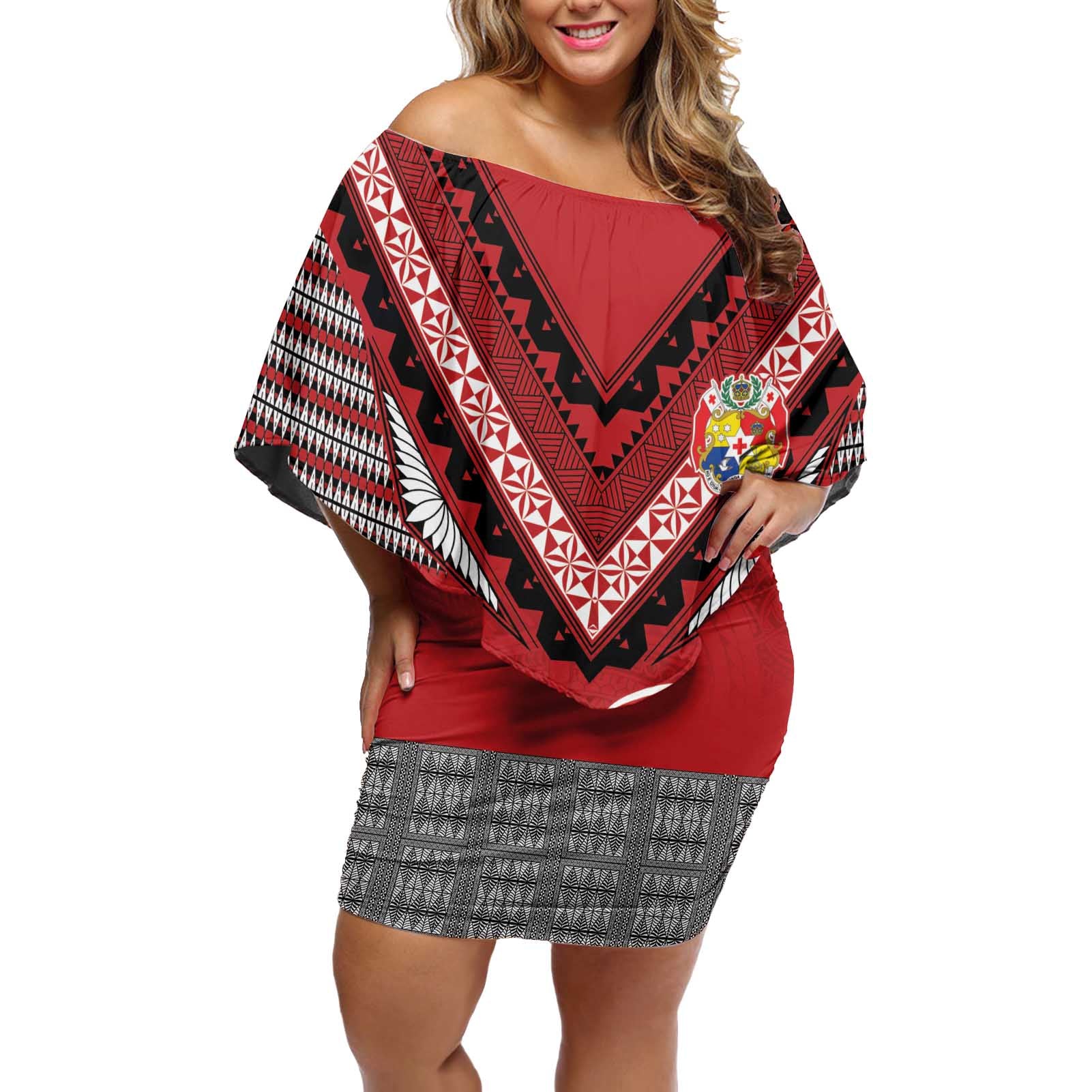 Personalised Tonga Rugby Pacific Off Shoulder Short Dress Ikale Tahi Sipi Tau