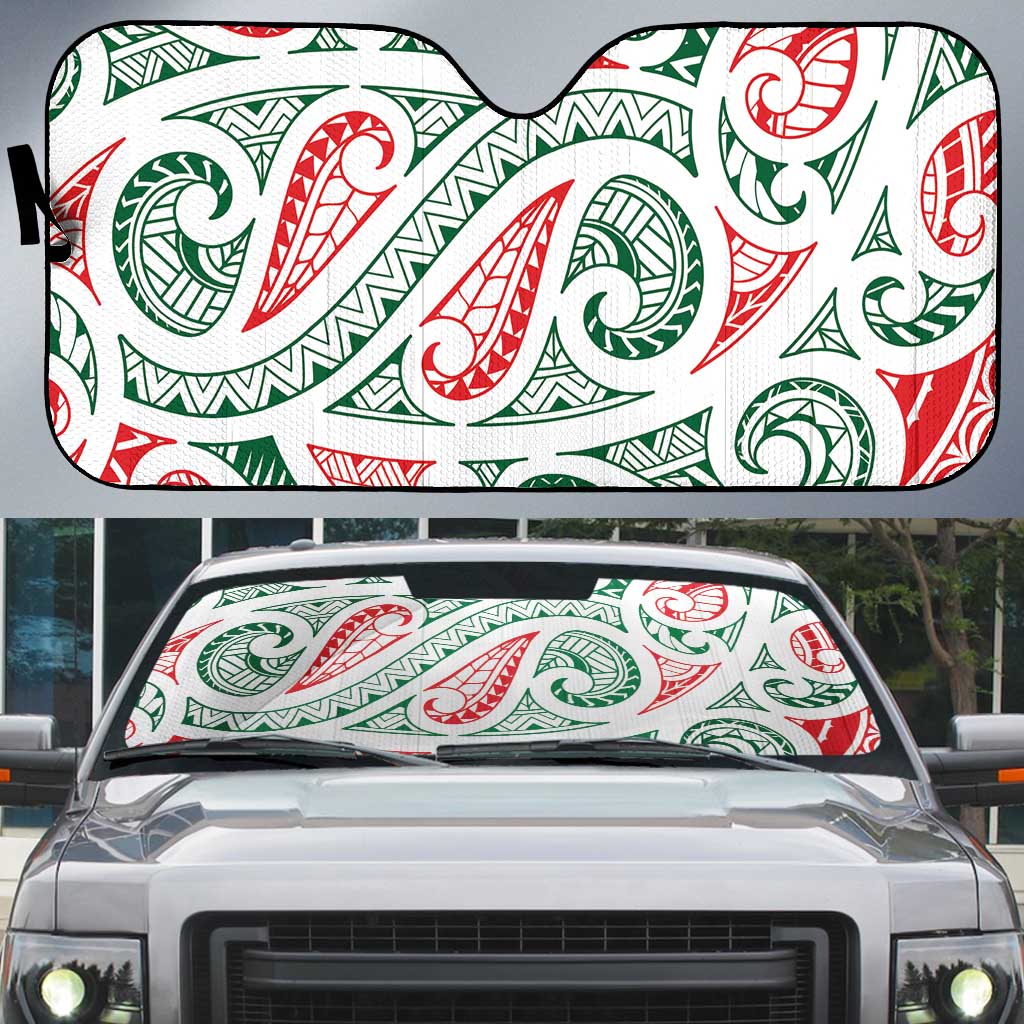 New Zealand Kowhaiwhai Christmas Auto Sun Shade Traditional Maori Koru Pattern - Polynesian Pride